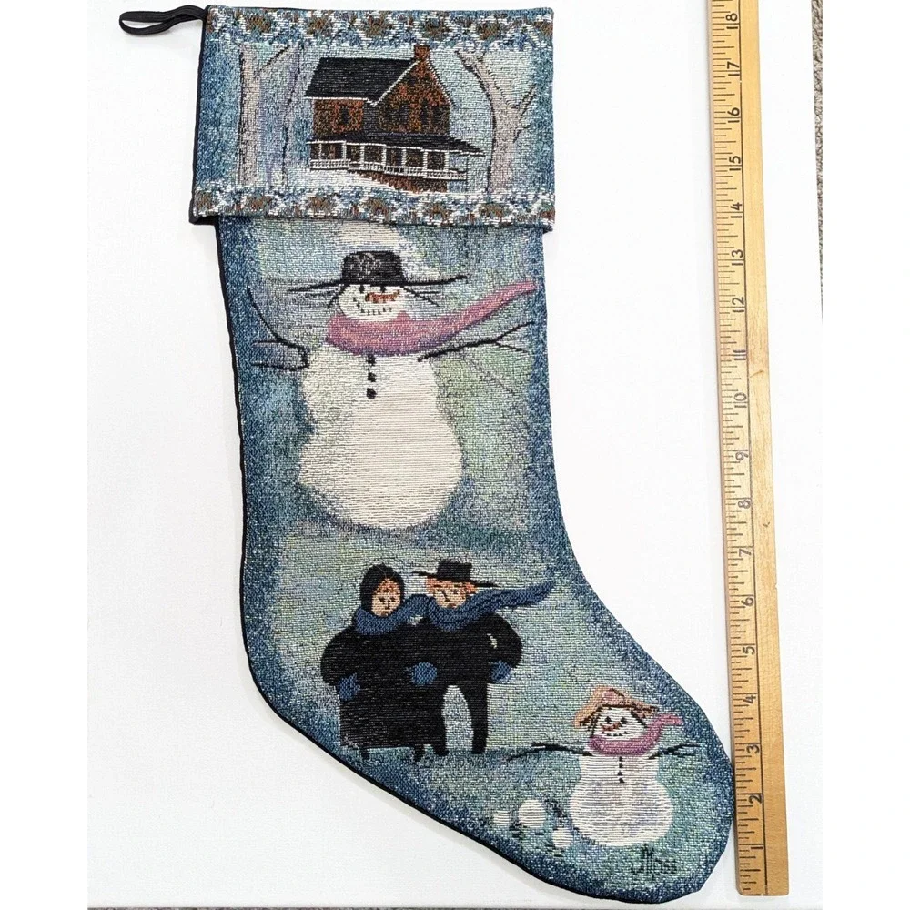 P Buckley Moss Christmas Stocking Tapestry Holiday Decor Amish 1999 Snowman VTG